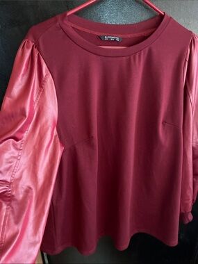 BLOOMCHIC Maroon Satin Sleeve Top 12